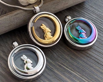 Pet Memorial Jewelry | Bunny Rabbit Keepsake Locket Necklace for Ashes, Hair, Fur | Cremation Jewelry Pendant for cremains | Gifts for Her