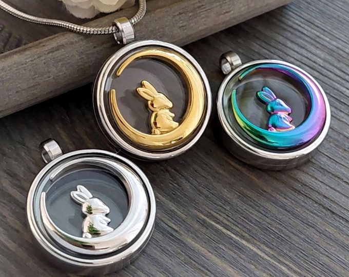 Pet Memorial Jewelry | Bunny Rabbit Keepsake Locket Necklace for Ashes, Hair, Fur | Cremation Jewelry Pendant for cremains | Gifts for Her