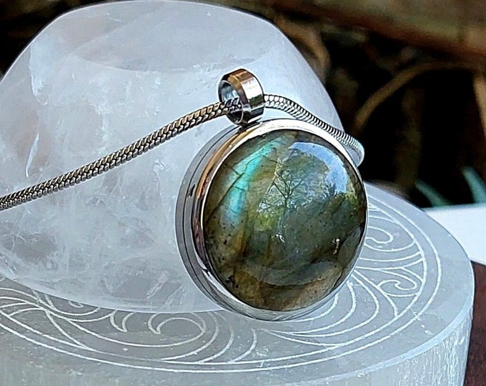 Labradorite Locket | Urn Necklace for Women | Crystal Urn Jewelry for Ashes | Pretty Cremation Jewelry | Pendant for Cremains, Keepsake Gift