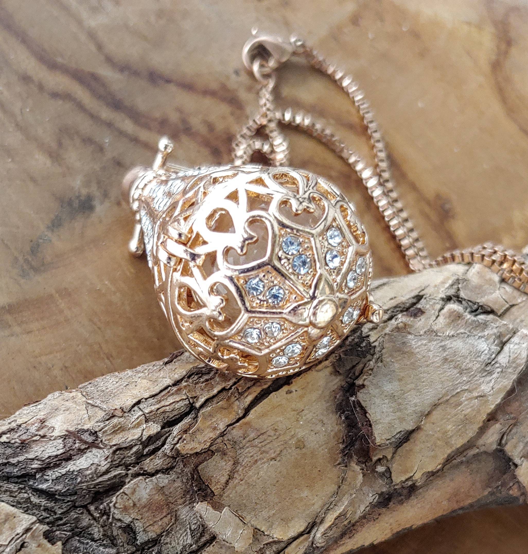 Large Gold Tone Teardrop Locket with Keepsake Glass Urn Jewelry for