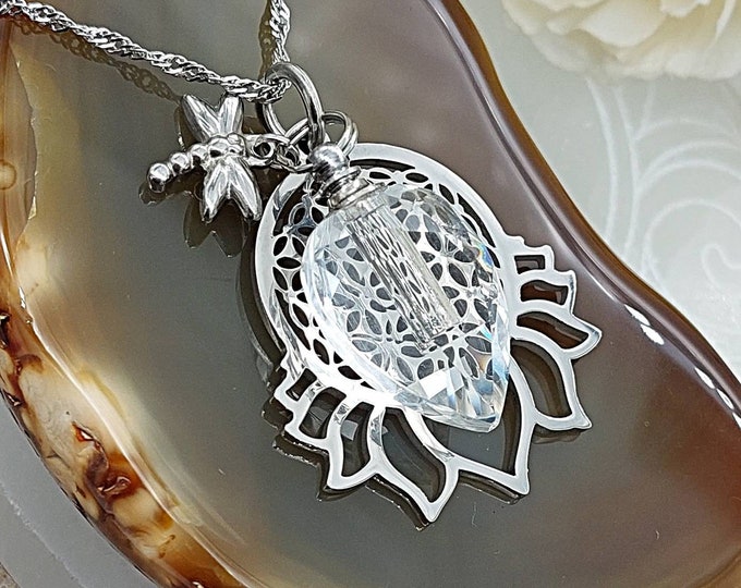 Flower of Life Lotus Flower Urn Pendant Necklace | Cremation Jewelry | Ash Holder | Sacred Geometry Meditation Jewelry for Any Keepsake