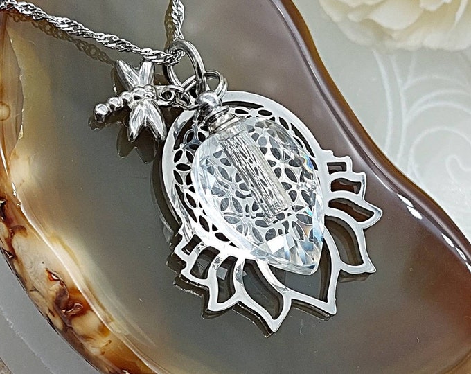 Flower of Life, Lotus Flower Urn Pendant Necklace for Memorial Ashes | Cremation Keepsake Jewelry Gifts for Her | Sacred Geometry