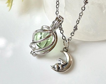 Sterling Silver Moon Bunny Urn Necklace: Glass Ashes Locket | Cremation Jewelry for Women