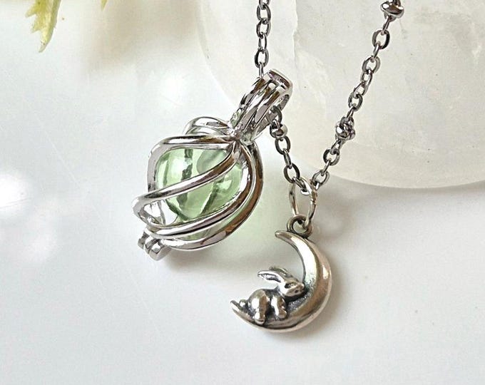 Sterling Silver Bunny Urn Necklace: Glass Lockets for Ashes | Sympathy Gift | Crescent Moon Cremation Necklace | Keepsake Ashes Pendant