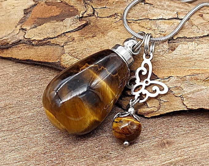 Tigers Eye Teardrop Urn Pendant Necklace | Cremation Necklace | Cremation Jewelry for Women | Mourning Jewelry | Keepsake Gift Remembrance