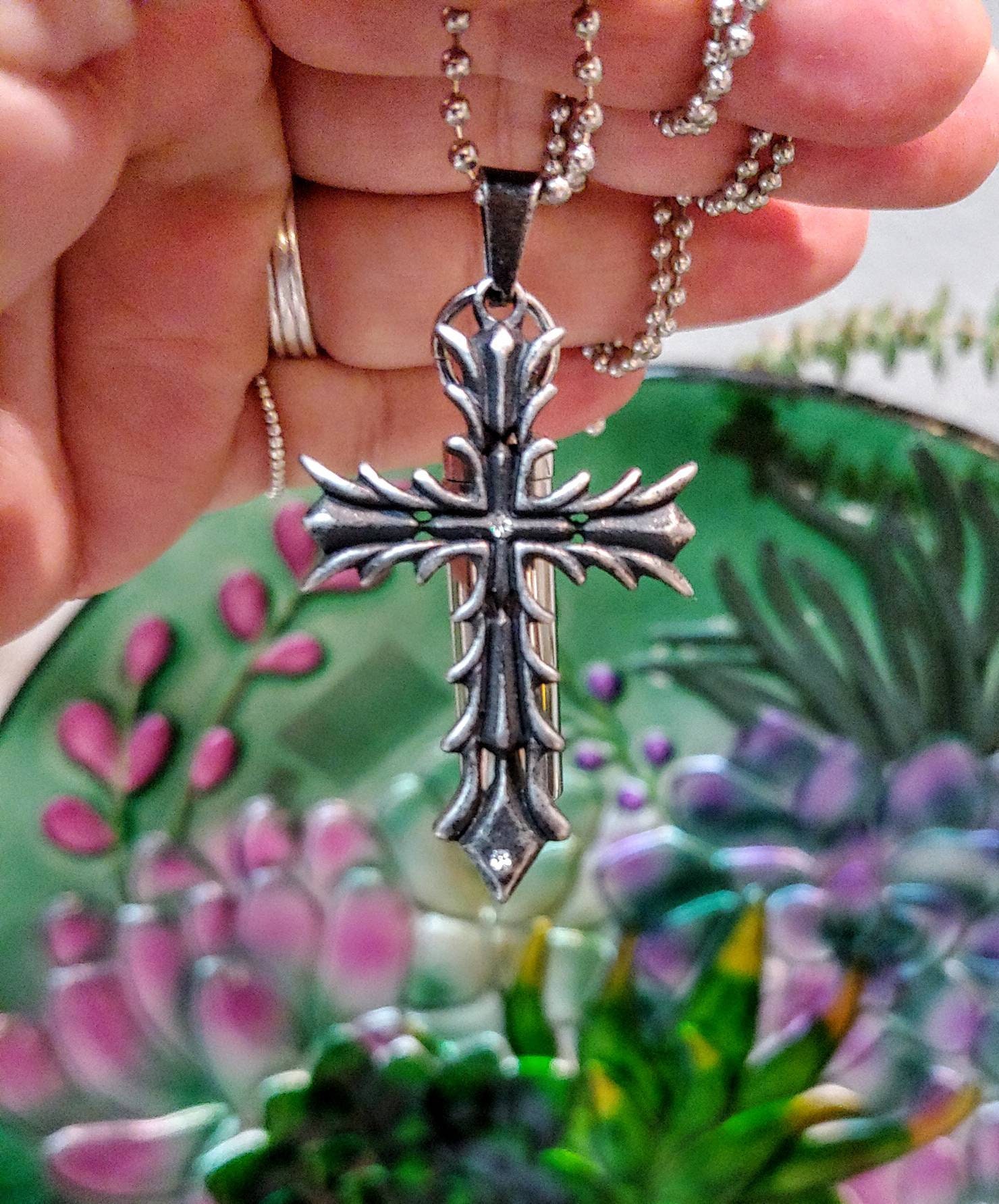 Antiqued Cross Urn Pendant Unisex Urn Cremation Jewelry for Men or