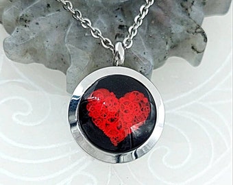 Keepsake Valentine Heart Locket Necklace | Urn Jewelry | Glass Locket for Hair Pet Fur | Gift for Her | Memoril Cremation Jewelry Ash Holder