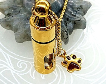 Paw Print Memorial Jewelry for Ashes, Pet Fur Locket, Cremation Necklace, Dog / Cat Urn