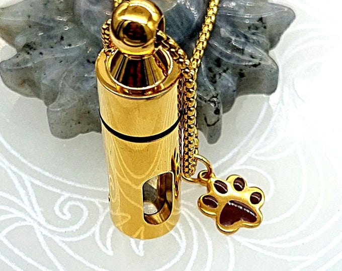 Paw Print Memorial Jewelry for Ashes, Pet Fur Locket, Cremation Necklace, Dog / Cat Urn