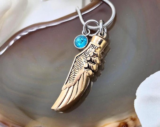 Angel Wing Urn Necklace : Feather Cremation Ashes Pendant, Memorial Jewelry, Keepsake, Condolence Gift