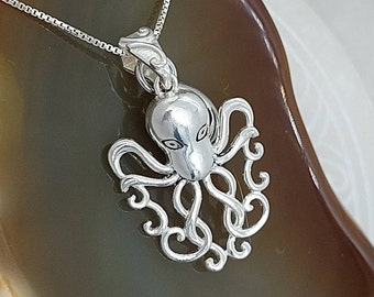 Sterling Silver Octopus Urn Necklace for Human Ashes Pet Ash | Keepsake Urn Jewelry | Cremation Jewelry ~Urn Jewellery | Memorial Ash Holder
