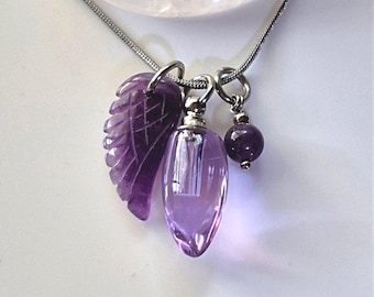 Amethyst Crystal Angel Wing Urn Necklace: Cremation Ashes Pendant | Amethyst Keepsake Gifts | Memorial Jewelry