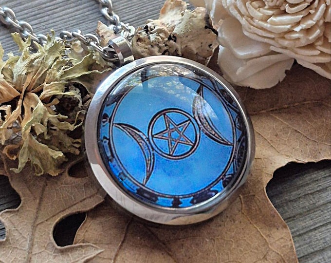 Moon Phases Stainless Steel Locket Necklace, Pagan Keepsakes, Urn Pendant
