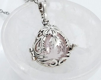 Floral Teardrop Locket for Ashes, Urn Necklace, Pale Pink Glass Cremation Jewelry for Locks of Hair or Ashes Pendant