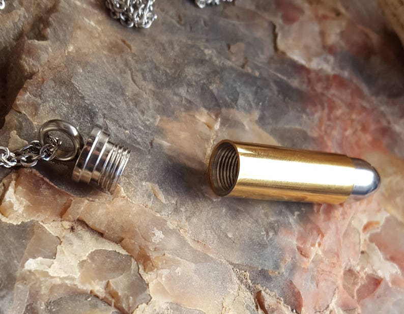 Memorial Jewelry Gold Bullet Urn Necklace Cremation Jewelry for Men Urn Necklace Urn Jewelry Quality Stainless Steel Bullet Urn
