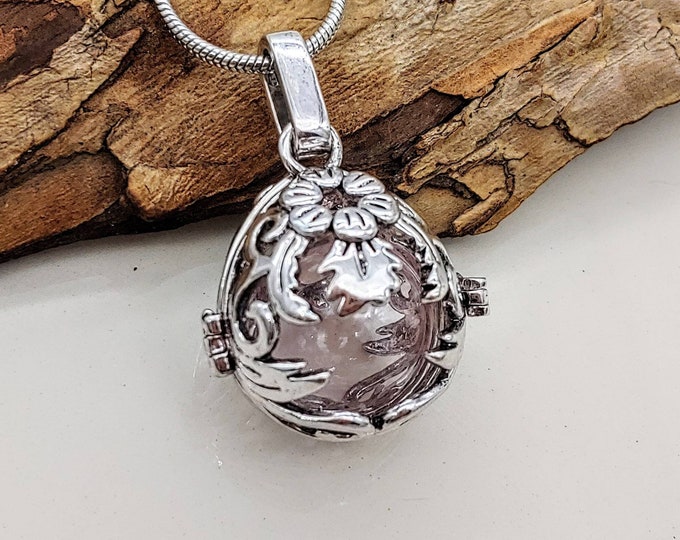 PinkGlass Floral Teardrop Locket Necklace Urn | Cremation Necklace | Memorial Jewelry Necklace | Ashes Keepsake | Cremation Jewelry Locket