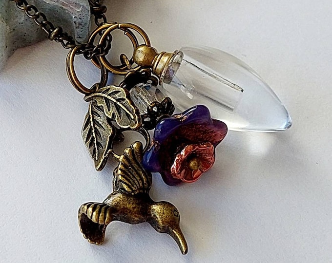 Vintage Inspired Hummingbird Urn Necklace | Cremation Jewelry | Urn Jewelry for Ashes | Loved Ones Ashes Keepsake | Memorial Gifts for Her