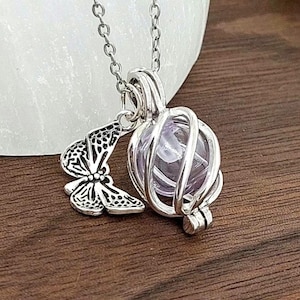 Sterling Silver Butterfly Urn Locket | Glass Orb Cremation Ashes Necklace | Memorial Keepsake Jewelry