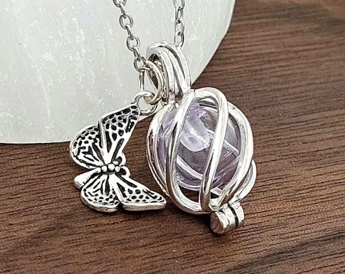 Sterling Silver Butterfly Urn Locket | Glass Orb Cremation Ashes Necklace | Memorial Keepsake Jewelry