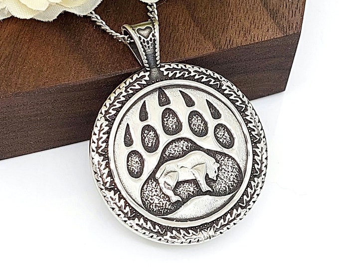 Bear Paw Memorial Locket | Urn Necklace for Men, Cremation Jewelry for Ashes, Bear Keepsake Jewelry, Cremains Pendant, Sympathy Gifts