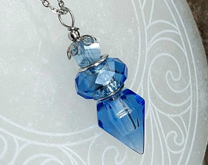 Blue Glass Urn Necklace : Keepsake Ashes Pendant | Memorial Jewellery | Cremation Jewelry | Sympathy Gifts