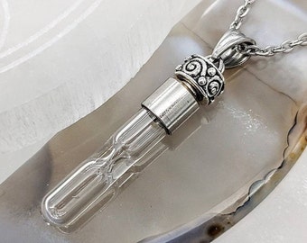 Hourglass Urn Necklace, Glass Vial Pendant for Cremation Ashes, Memorial Keepsake Jewelry