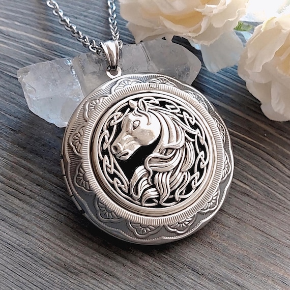 Horse Memorial Locket | Cremation Jewelry Necklace for Ashes or Horse Hair, Keepsakes Memorial Jewelry