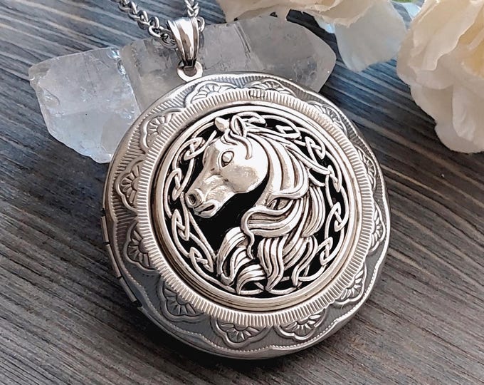 Horse Memorial Locket | Cremation  Jewelry Necklace  for Ashes or Horse Hair, Keepsakes Memorial Jewelry