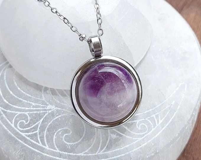 Amethyst Crystal Locket | Urn Necklace for Ashes or Hair | Pendant for Cremains | Ashes Jewelry | Cremation Jewelry | Keepsake Gifts for Her