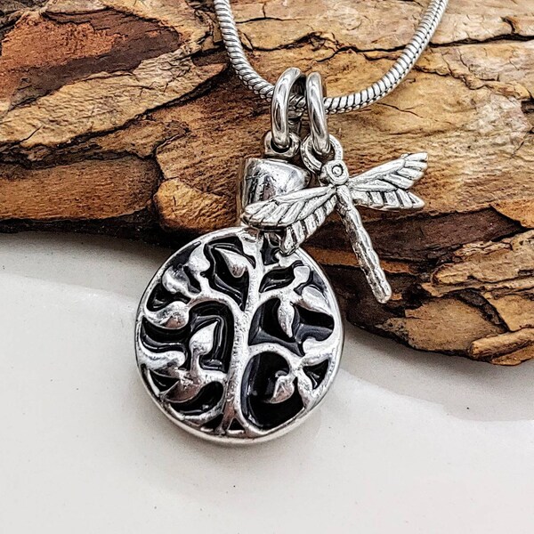 Tree of Life Urn Pendant | Ash Necklace | Urn Necklace for ashes | Dragonfly & Tree of Life Urn Necklace | Cremation Jewelry | Keepsake urn