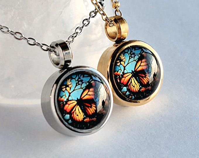 Monarch Butterfly Locket | Small Urn Necklace, Cremation Jewelry for Her, Ashes Keepsake,  Sympathy Gifts, Memorial Jewelry