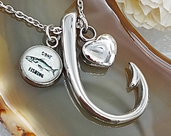 Stainless Steel Fish Hook Necklace for Ashes, Memorial Urn Jewelry, Cremation Ash Pendant
