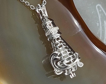Lighthouse Locket Urn Necklace, Cremation Ash Keepsake Jewelry