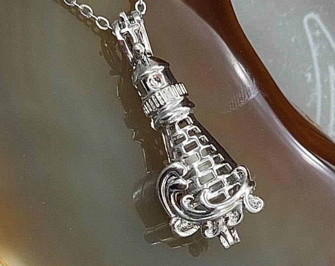 Lighthouse Locket Urn Necklace, Cremation Ash Keepsake Jewelry