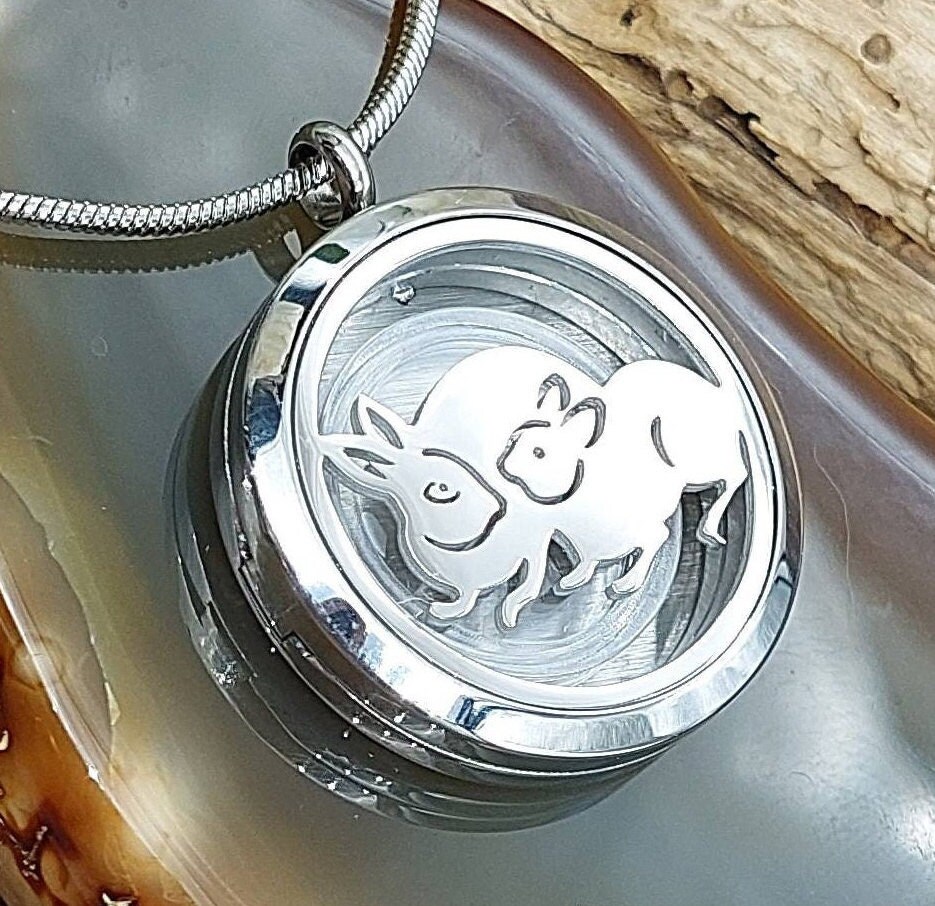 Pet Hair Locket Bunny Rabbit For Ashes, Hair, Or Fur Keepsake
