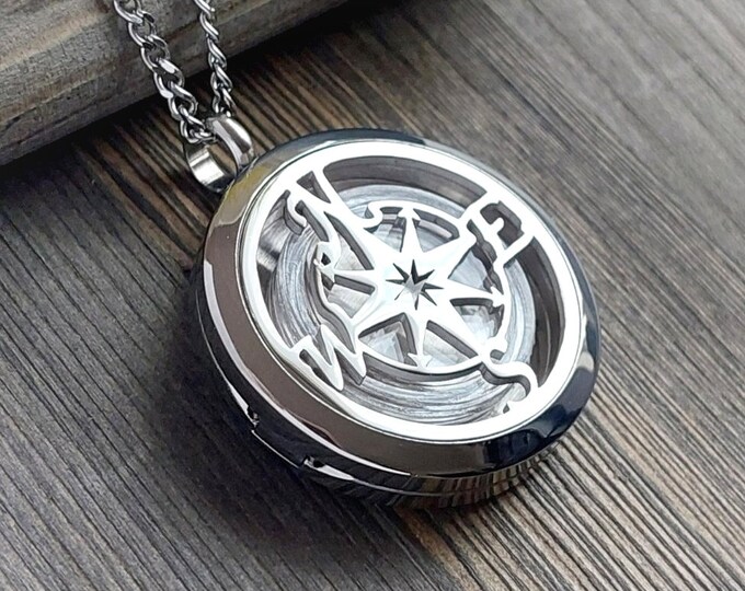 Compass Locket for a Keepsake | Urn Necklace | Hair Locket | Urn Jewelry for Ashes | Cremation Jewelry | Pendant forCremains | Memorial Gift