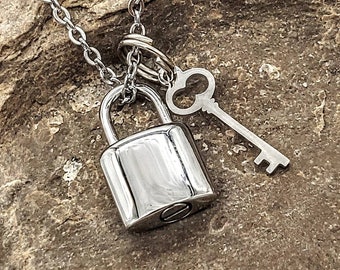 Small Padlock Urn Necklace | Lock & Key Necklace | Unisex Cremation Jewelry | Ash Holder | Keepsake Jewelry for human ashes | Urn Jewellery