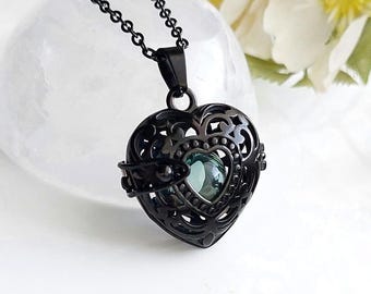Black Heart Keepsake Locket Urn Necklace for Ashes | Memorial Cremation Jewelry Locket | Heart Urn Jewelry for Women | Sympathy Gift