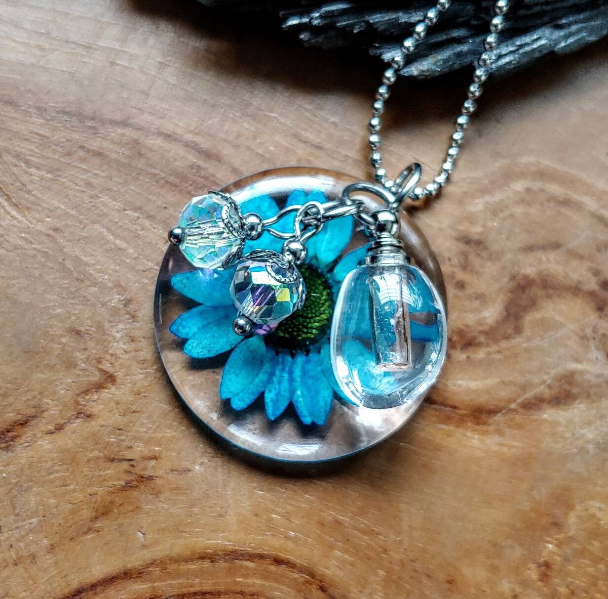 Dried Flower Blue Daisy Urn Necklace Daisy Urn Memorial | Etsy