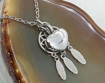 Dreamcatcher Urn Necklace, Stainless Steel Memorial Ash Jewelry, Small Cremation Ashes Pendant