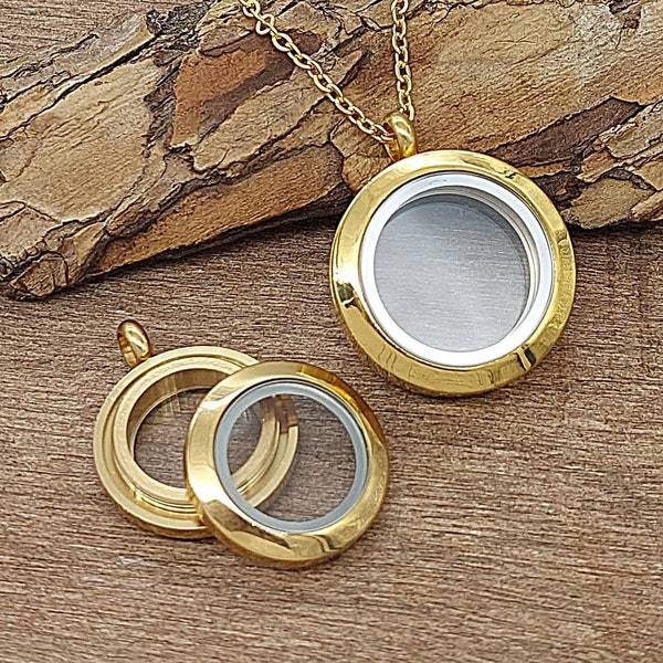 Gold Round Glass Locket for Ashes or Lock of Hair | Urn Jewelry | Cremation Jewelry | Memorial Jewelry | Necklace | DIY keepsake jewelry
