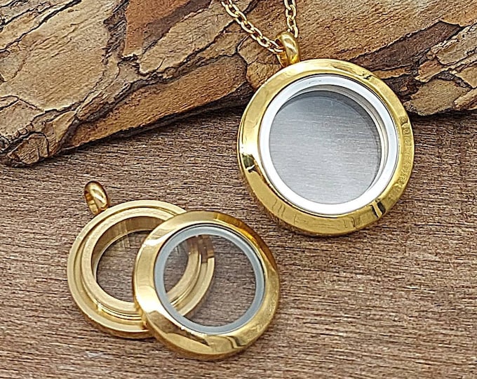 Gold Round Glass Locket for Ashes or Lock of Hair | Urn Jewelry | Cremation Jewelry | Memorial Jewelry | Necklace | DIY keepsake jewelry