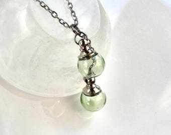 Green Glass Double Urn Necklace | Memorial Ashes Keepsake | Small Cremation Jewelry Pendant