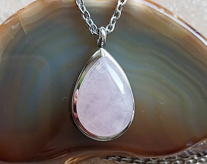 Rose Quartz Crystal Urn Pendant | Teardrop Locket Urn Necklace | Cremation Necklace | Memorial Jewelry Amulet | Cremation Jewelry for Ashes