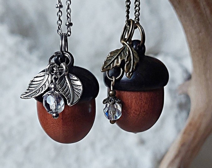 Hollow Wooden Acorn Locket Fillable Necklace | Keepsake Jewelry | Cremation Jewelry | Urn Jewelry Gift | Pill ~ Stash Bottle  Jewelry