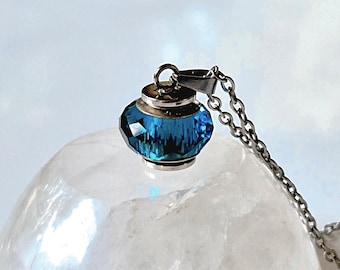 Small Aqua Blue Glass Urn Necklace | Cremation Ashes Jewelry, Mini Urn Pendants, Keepsake Memorial Jewelry Gifts