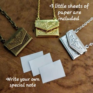Little Envelope Necklace w/ custom cut paper inside, Love Note Locket, Memorial Keepsake Jewelry, Gifts for Her image 3