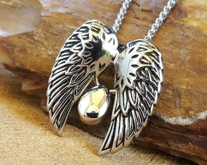 Angel Wings Necklace with Tear Urn, Stainless Steel Cremation Jewelry, Keepsake Ashes Pendant