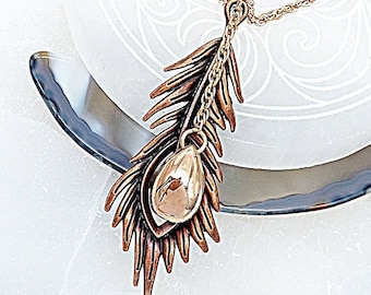 Feather Urn Necklace for Ashes | Rose Gold Color Pendant for Cremains | Cremation Jewelry | Peacock Feather Urn Jewelry | Keepsake Gifts