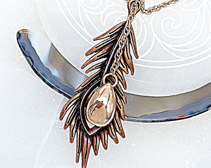 Feather Urn Necklace for Ashes | Rose Gold Color Pendant for Cremains | Cremation Jewelry | Peacock Feather Urn Jewelry | Keepsake Gifts